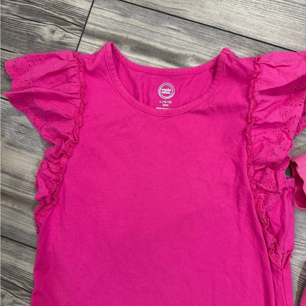 Girl’s Short Sleeve Pink Hoodie and Ruffle Sleeve Tee Set Size 10-12